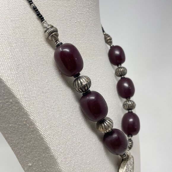 Handcrafted Boho Necklace Silver Tone Mandela Pendant Beaded Gypsy Ethnic‎ - Picture 7 of 14